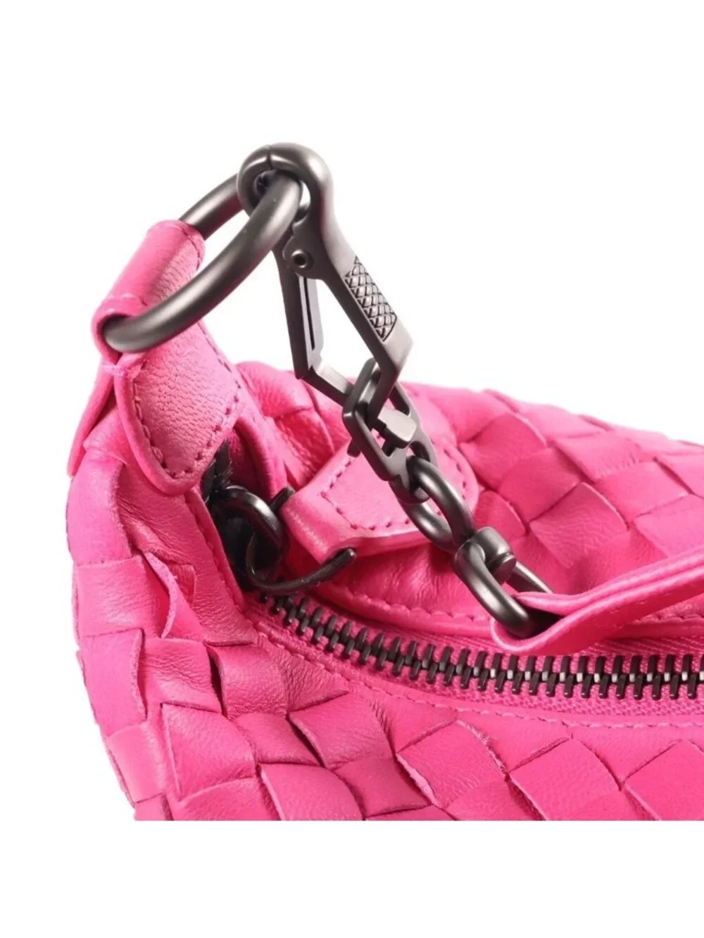 Bottega Veneta Intrecciato Zip Hobo Handbag Pink Leather